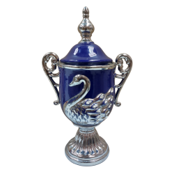 Tibor/Trofeo Porcelana 54 x 31 cm Cisne (Azul con plateado) 22 in